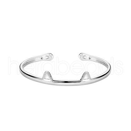 SHEGRACE Cute Design Rhodium Plated 925 Sterling Silver Kitten Cuff Bangle JB166A-1