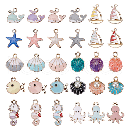 Ocean Theme Alloy Enamel Pendants ENAM-BC0001-04-1