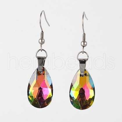 Teardrop Glass Dangle Earrings EJEW-JE01968-1