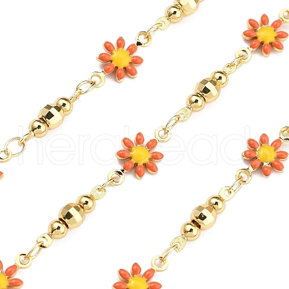 Brass Flower Link Chains KK-D368-04G-B-1