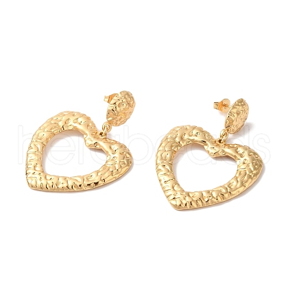 Textured Heart Ion Plating(IP) 304 Stainless Steel Stud Earrings for Women EJEW-L287-022G-1