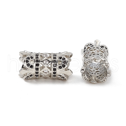 Brass Micro Pave Black Cubic Zirconia Beads KK-E068-VB473-1