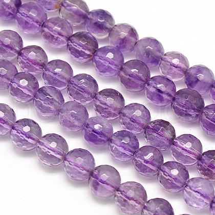 Natural Amethyst Round Bead Strands G-N0081-F6mm-27B-1