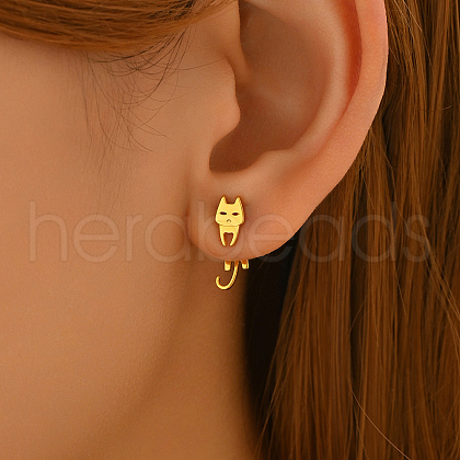 S925 Sterling Silver Cat Shape Stud Earrings DX2509-1