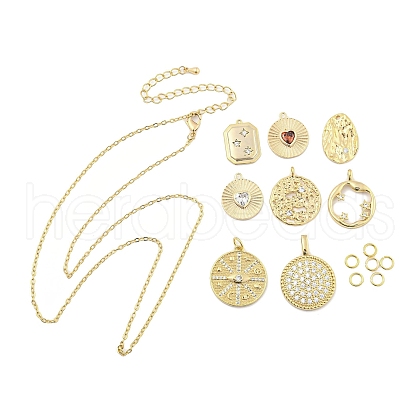 DIY Brass Micro Pave Clear Cubic Zirconia Pendant Necklaces Making Kits KK-S386-40G-1
