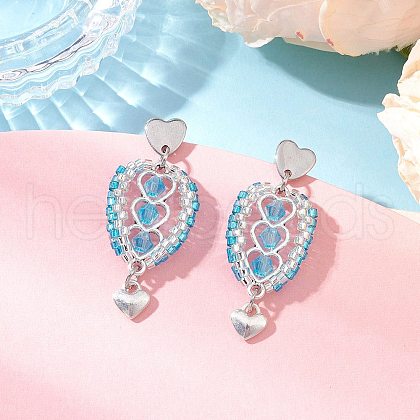 304 Stainless Steel Faceted Bicone Glass Beads Dangle Stud Earrings EJEW-WZ00437-05-1
