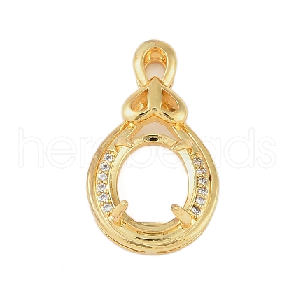 Brass Micro Pave Clear Cubic Zirconia Pendant Cabochon Settings KK-U026-01G-1