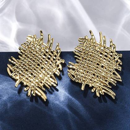 Woven Rhombus Brass Stud Earrings EJEW-R025-19G-1