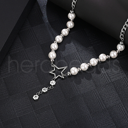 Star Pendant Necklace with Imitation Pearl TK4545-1