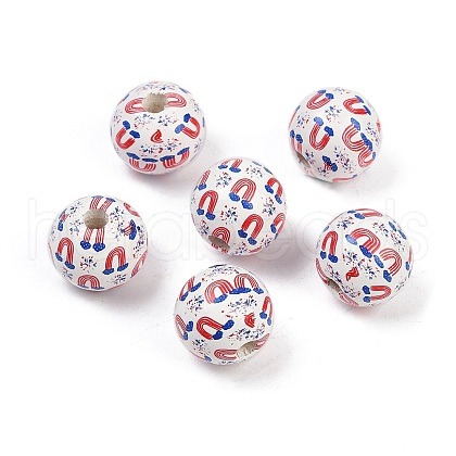 Independence Day Theme Wood European Beads WOOD-Z005-01B-01-1