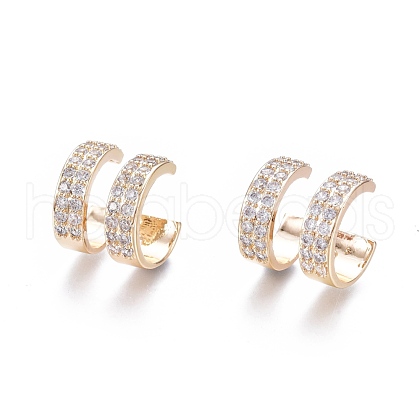 Brass Micro Pave Clear Cubic Zirconia Cuff Earrings EJEW-I249-07G-1