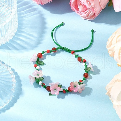 Flower Natural Natural Carnelian Braided Bracelets for Women BJEW-TA00625-01-1