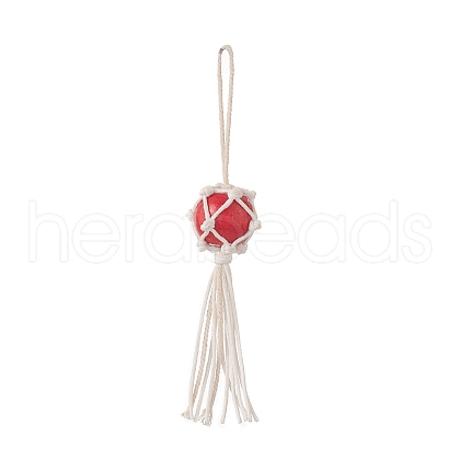 Natural Wood Bead Tassel Pendant Decoraiton HJEW-JM00953-1