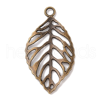 Tibetan Style Alloy Filigree Leaf Pendants TIBEP-Q040-023AB-NR-1