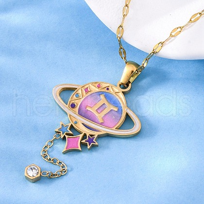 304 Stainless Steel Hot Pearl Enamel Constellation Planet Pendant Necklaces NJEW-D310-01I-G-1