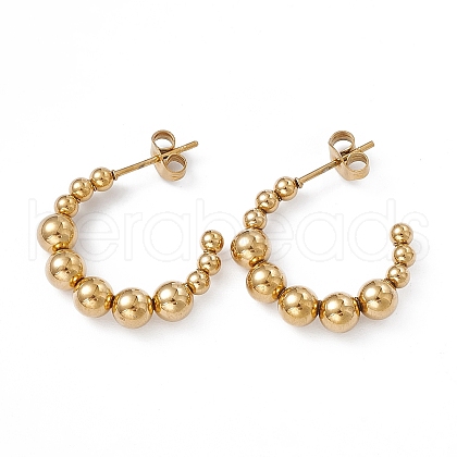 201 Stainless Steel Beaded C-shape Stud Earrings with 304 Stainless Steel Pins EJEW-B016-05A-G-1