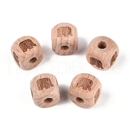 Engraved Beech Wood Beads WOOD-N015-08C-1