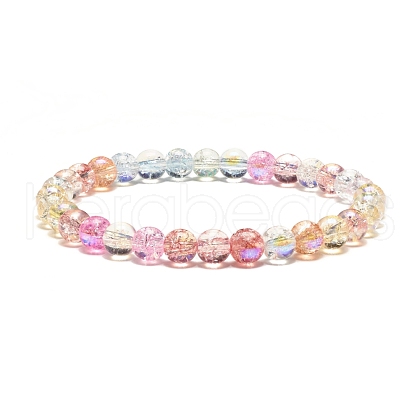 6mm Sparkling Crackle Glass Round Beads Stretch Bracelet BJEW-JB07189-02-1