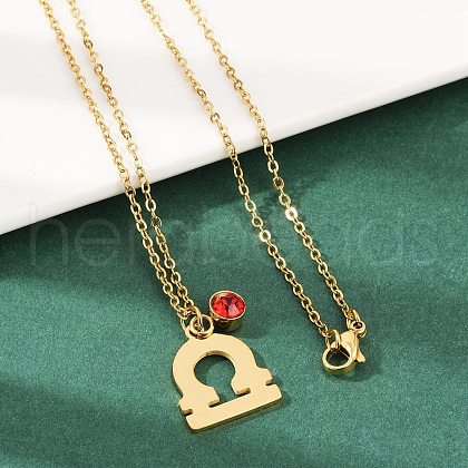 304 Stainless Steel Glass Drill Birth Stone Constellation Pendant Necklaces STAS-D305-08G-G-1