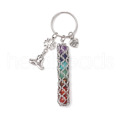 Yoga Natural Amethyst & Carnelian & Red Jasper & Green Aventurine & Tiger Eye & Synthetic Turquoise Keychains KEYC-JKC01221-02-1
