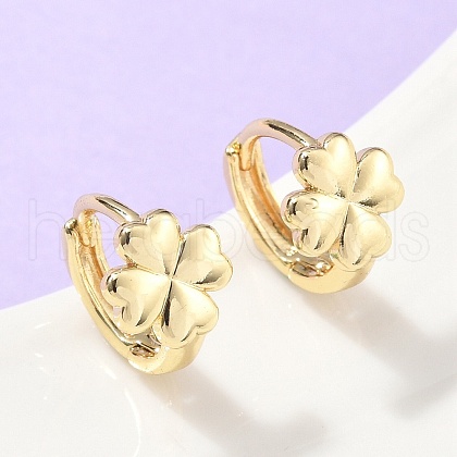 Clover Brass Hoop Earrings EJEW-Z102-11G-1