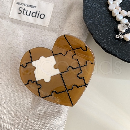 Saw Puzzle Heart Cellulose Acetate(Resin) Claw Hair Clips PW-WG1A16D-02-1
