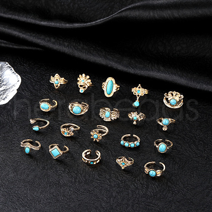 20Pcs Bohemian Style Alloy with Resin Cuff Rings FS-WG5AD72-02-1