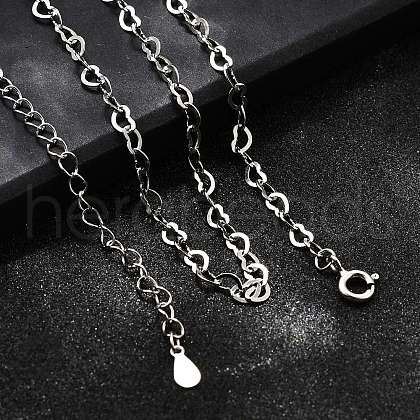 925 Sterling Silver Heart Link Chain Necklaces for Women NJEW-R025-01P-1