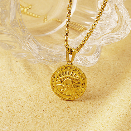 Stylish Stainless Steel Eye of Ra Pendant Necklaces for Women Daily Wear FX5190-1-1