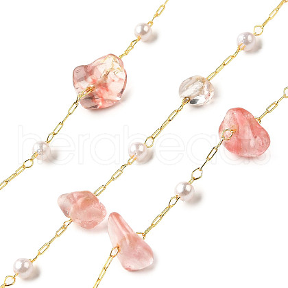 Handmade Cherry Quartz Glass Chip Beaded Chains CHC-F020-02G-03-1