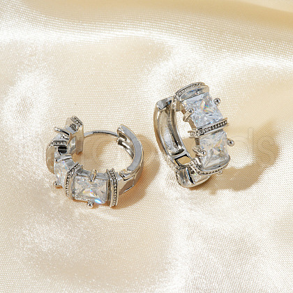 Stainless Steel Crystal Cubic Zirconia Square Hoop Earrings II4770-1-1
