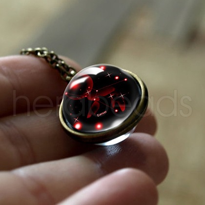 Double Glass Round with Constellation Pendant Alloy Chain Necklaces WG188F6-05-1