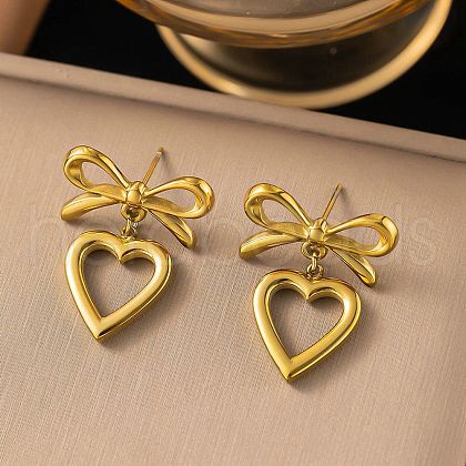304 Stainless Steel Dangle Stud Earrings EJEW-Q040-02A-G-1