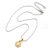 304 Stainless Steel & Plastic Imitation Pearl Flat Round Pendant Necklaces for Women NJEW-S439-05GP-4