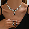 Teardrop & Rhombus Brass Rhinestone Pendant Necklaces & Stud Dangle Earrings Sets FS-WG09414-02-1