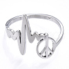 Non-Tarnish 304 Stainless Steel Heart Bit with Peace Sign Adjustable Ring RJEW-T027-04P-3
