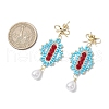 Transparent Electroplate Glass Beads Rhombus with Bowknot Dangle Stud Earrings EJEW-MZ00430-02-3