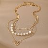 Heart Alloy & Plastic Imitation Pearl 3 Layer Necklaces for Women FS-WGA62EB-01-3