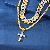 2Pcs Cross Zinc Alloy Clear Cubic Zirconia Pendant Double Layer Necklaces for Women Men FS-WG0C5CD-01-1