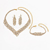 Brass Crystal Rhinestone Twist Chain Necklaces & Stud Earrings & Bracelets Sets FS-WG531AB-01-4