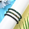 3Pcs 3 Style Natural African Turquoise(Jasper) & Black Agate Round Beaded Stretch Bracelets Set PW23030764297-5