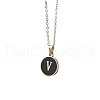 Alloy Black Enamel Disc with Initial Pendant Necklaces for Women WGEDF6F-22-2