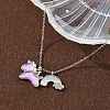 304 Stainless Steel Pearl Pink Enamel & Natural White Shell Pendant Unicorn Rainbow Pendant Necklaces for Women NJEW-M101-02P-4