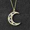 Brass Micro Pave Clear Cubic Zirconia Moon Pendant Necklaces for Women NJEW-D311-02B-G-1
