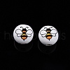 Bees Theme Printed Wooden Beads WOOD-D006-05A-3
