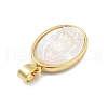 Brass Pave Carved Natural White Shell Religion Oval Pendants KK-D367-04G-A-2