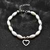 304 Stainless Steel Heart Charm Bracelets for Women BJEW-C098-09P-2