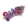 5Pcs 5 Styles Natural Red Aventurine & Natural Green Aventurine & Natural Red Jasper & Natural Amethyst & Glass Chip Copper Wire Wrapped Handmade Lampwork Red Evil Eye Connector Charms PALLOY-JF02977-01-5