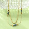 304 Stainless Steel & Cube Blue Glass Double Layer Necklaces for Women NJEW-A045-15G-3