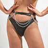 Black Imitation Leather Alloy Curb Chain Tassel Waist Chains FS-WG3539B-01-2